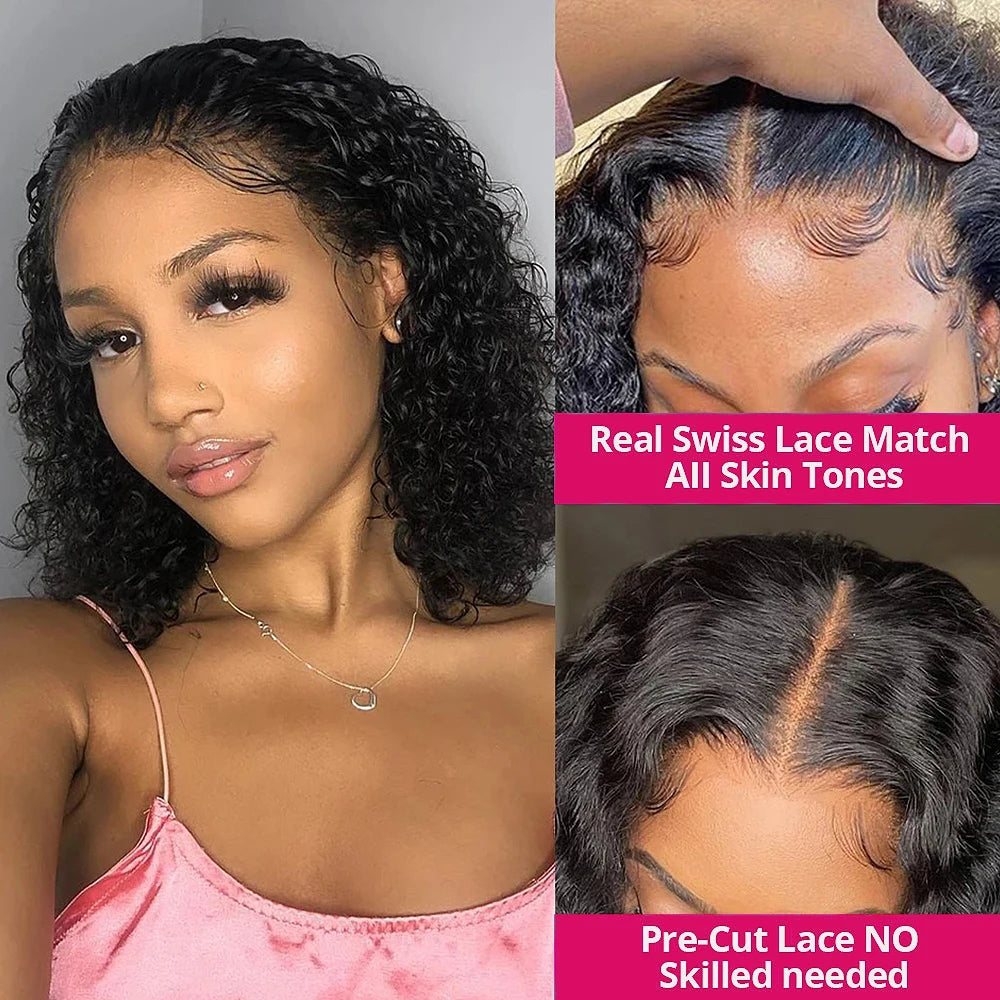 Wear And Go 13x4 Water Wave Bob Lace Wig For Women Curly 6x4 Glueless Human Hair Wig Ready To Go Human Hair Wigs Pre Cut No Lace Freshtrendingproduct