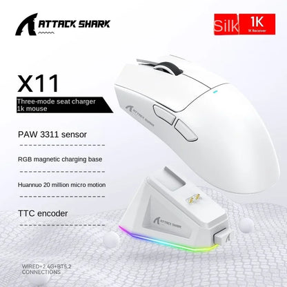 Attack Shark X11 PAW3311 White Bluetooth Mouse, Triple Mode Connectivity, Touch Magnetic Charging Dock, Ultra-Light Gaming Mouse Freshtrendingproduct