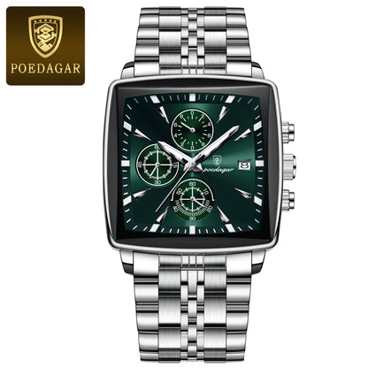 POEDAGAR Luxury Square Sport Man Wristwatch Waterproof Luminous Chronograph Quartz Men's Watches Stainless Steel Men Watch Reloj Freshtrendingproduct