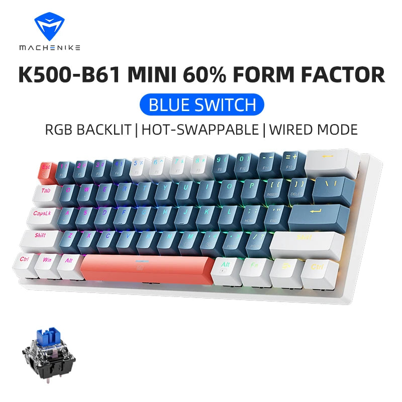 Machenike K500-B61 Mini Mechanical Keybaord 60% Form Factor 61Keys Gaming Keybaord Wired Full Key Hot-Swappable RGB Backlit Freshtrendingproduct