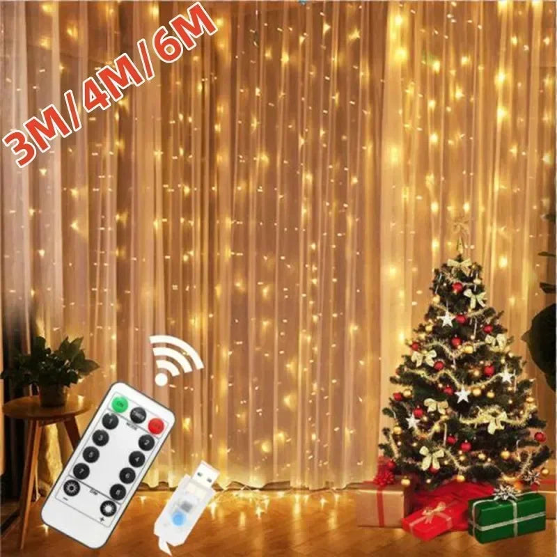 6x3M/3x3m Curtain Garland on The Window USB Power Fairy Lights Festoon with Remote New Year Garland Led Lights Christmas Decor Freshtrendingproduct