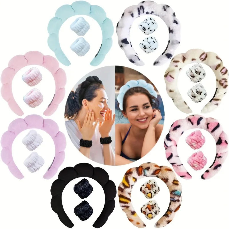 Sponge Spa Headband with Wristbands for Washing Face Wide Padded Headband Skin Care Makeup Removal Shower for Women Girls Freshtrendingproduct