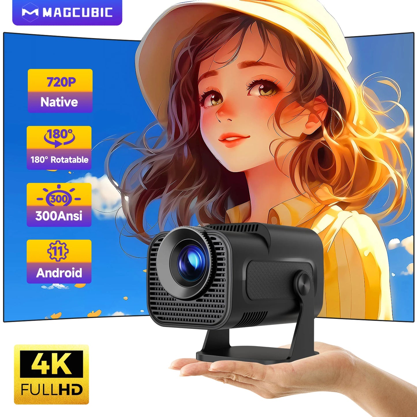 Magcubic HY320 Mini Newly Native 720P Android 11 4K Projector 300ANSI Wifi6 BT5.0 Cinema Outdoor Portable 180° Rotable Projector Freshtrendingproduct