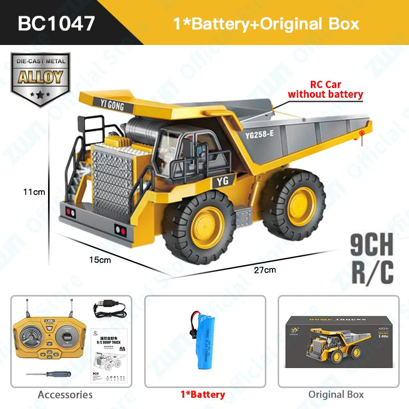 ZWN 2.4G Remote Control Excavator Dump Truck RC Model Car Toy Professional Alloy Plastic Simulation Construction Vehicle for Kid Freshtrendingproduct