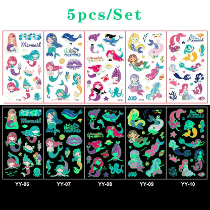 Luminous Tattoo 5 10pcs/Set Temporary Tattoos Mermaid Licorne Children Stickers for Kids Pokemon Tattoo Tattoo for Kids Unicorn Freshtrendingproduct