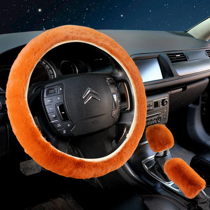 Artificial Rabbit Fur Car Steering Wheel Cover Warm Winter Car Handbrake Shift Cover Three-piece Set Heating Steering Wheel 38cm Freshtrendingproduct