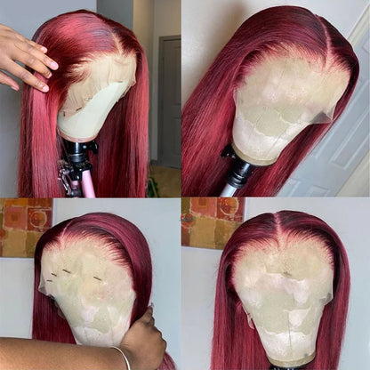 13x4 HD Lace Front Wig Human Hair Wigs 99J Red Burgundy Colored HD Transparent Pre Plucked Lace Frontal Human Hair Wigs Straight Freshtrendingproduct