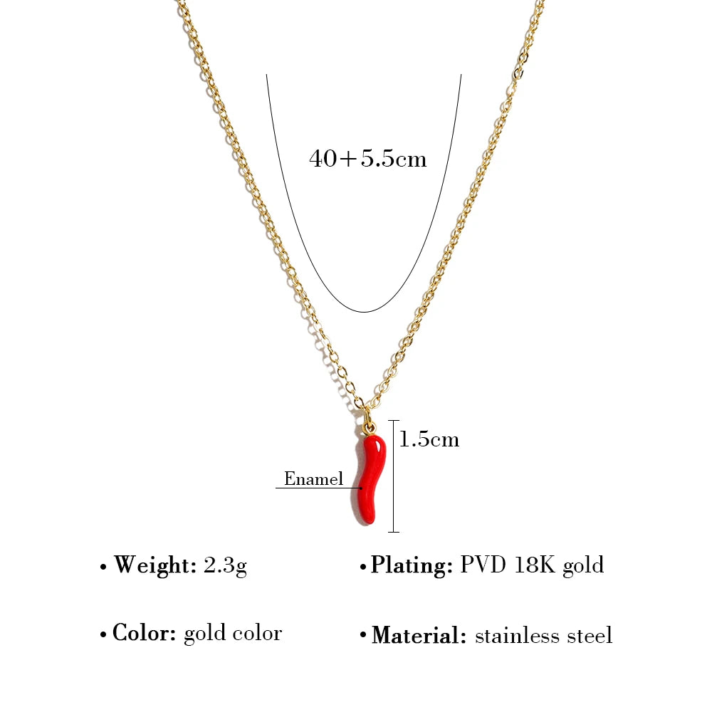 YACHAN Minimalist 18K Gold Plated Stainless Steel Chains Necklace for Women Creative Enamel Red Hot Pepper Pendant Cute Jewelry Freshtrendingproduct