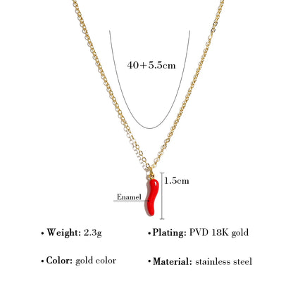 YACHAN Minimalist 18K Gold Plated Stainless Steel Chains Necklace for Women Creative Enamel Red Hot Pepper Pendant Cute Jewelry Freshtrendingproduct