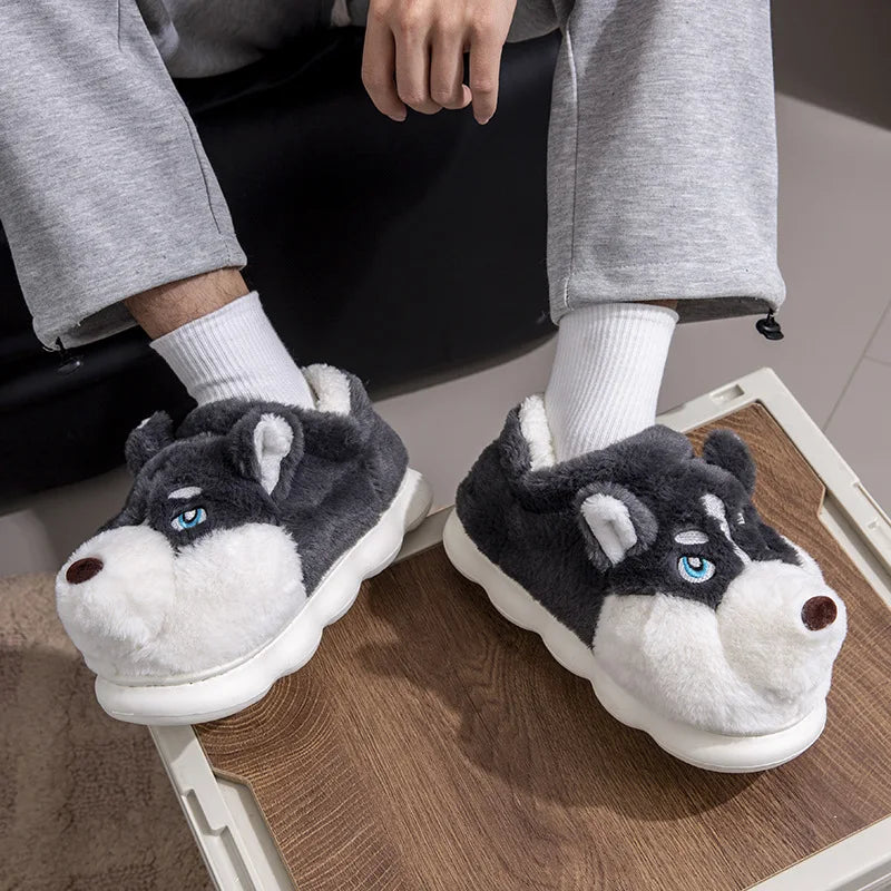 Women Indoor Cotton Slippers Cute Cartoon Dog Winter Warm Shoes Couples Home Floor Slides Anti-slip  Female Male House Footwear Freshtrendingproduct