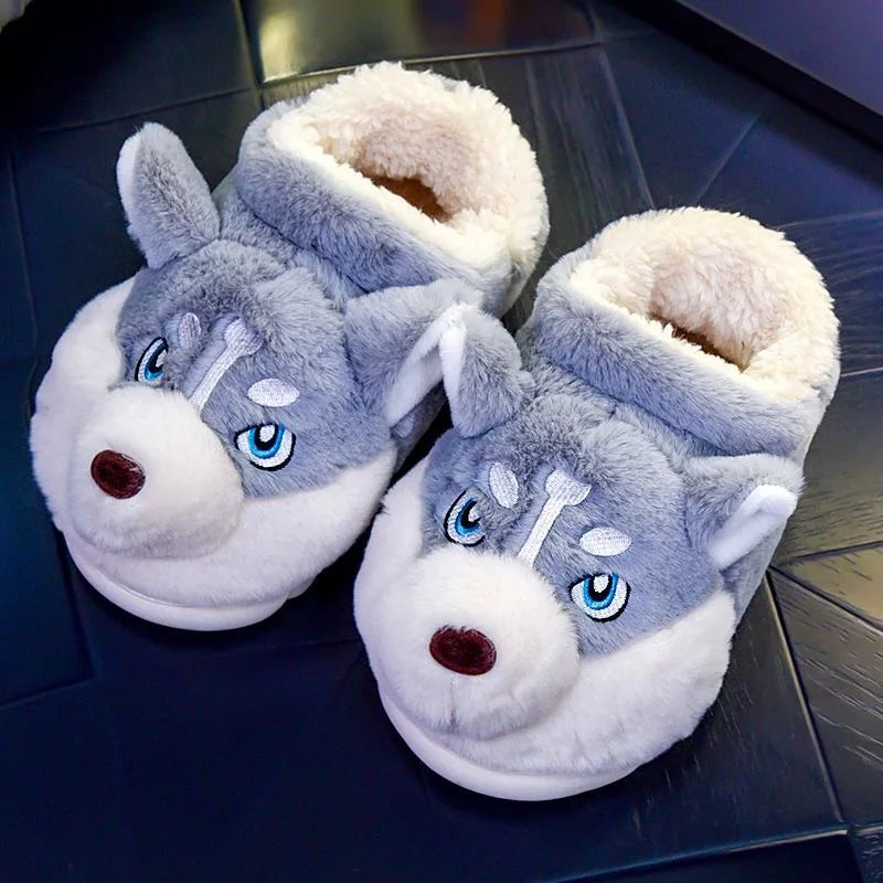 Women Indoor Cotton Slippers Cute Cartoon Dog Winter Warm Shoes Couples Home Floor Slides Anti-slip  Female Male House Footwear Freshtrendingproduct