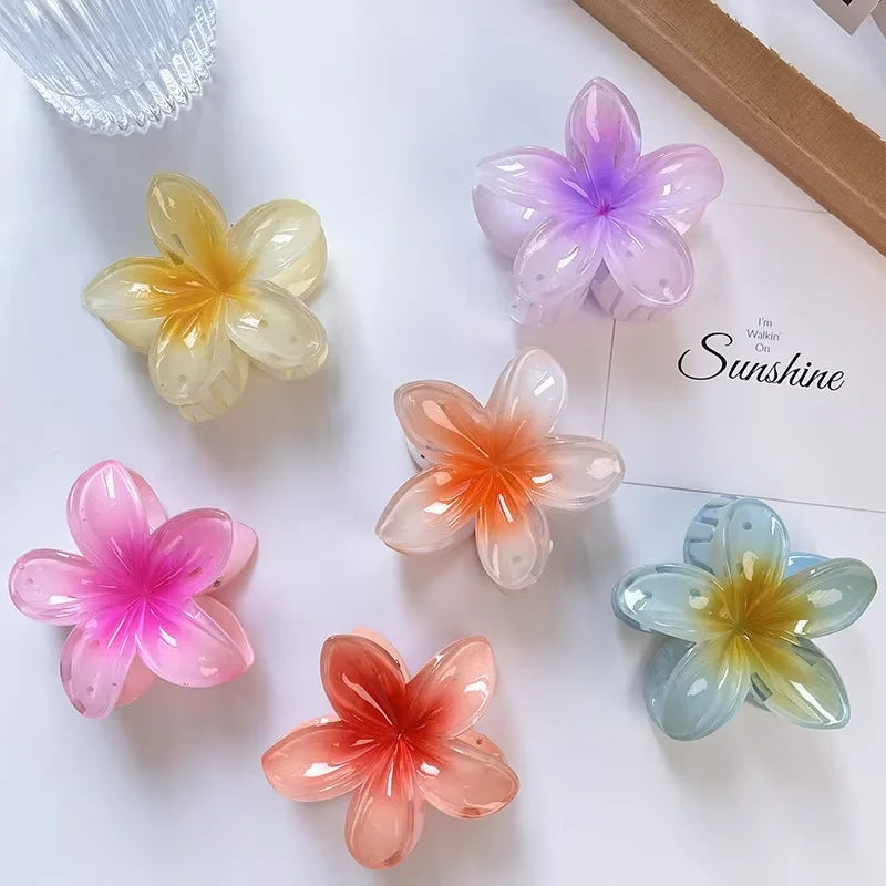 2/4/6pcs Fashion Women Flower Hair Claws Hawaiian Gradient Hair Clips Vacation Beach Style Hairpins Hair Accessories ﻿ Freshtrendingproduct