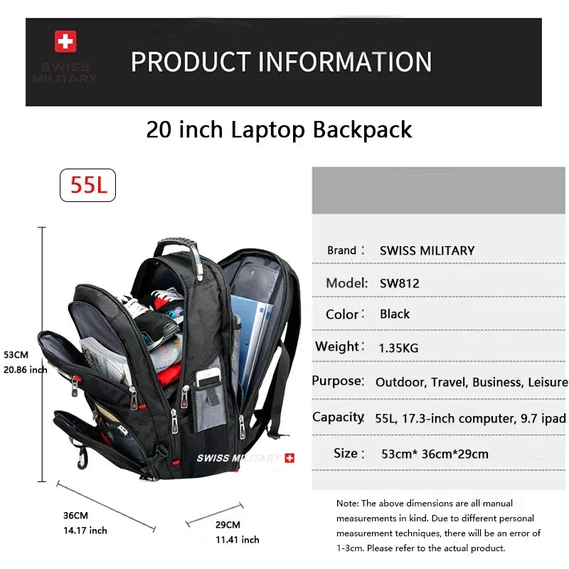 SWISS MILITARY Multifunction Large Capacity Male Bag Fashion Travel Usb Charging Waterproof 23 inch Laptop Backpack Men Mochila Freshtrendingproduct