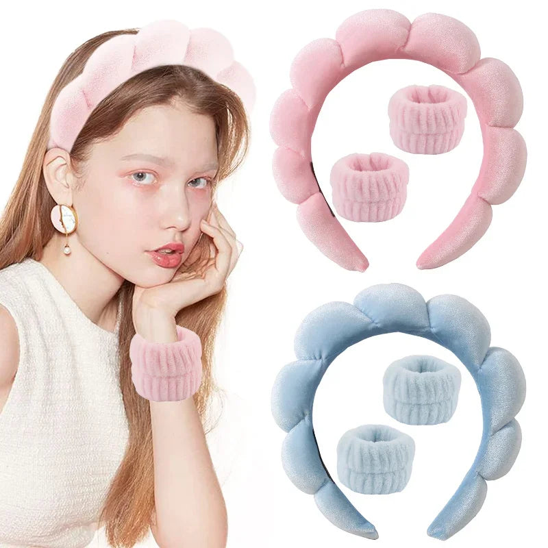 Sponge Spa Headband with Wristbands for Washing Face Wide Padded Headband Skin Care Makeup Removal Shower for Women Girls Freshtrendingproduct