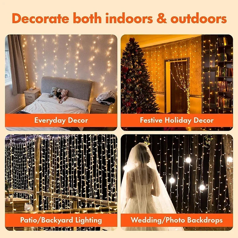 3M LED Curtain String Lights Fairy Decoration USB Holiday Garland Lamp 8 Mode For Home Garden Christmas Party New Year Wedding Freshtrendingproduct