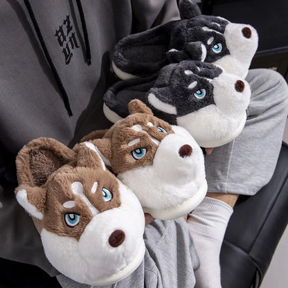 Women Indoor Cotton Slippers Cute Cartoon Dog Winter Warm Shoes Couples Home Floor Slides Anti-slip  Female Male House Footwear Freshtrendingproduct