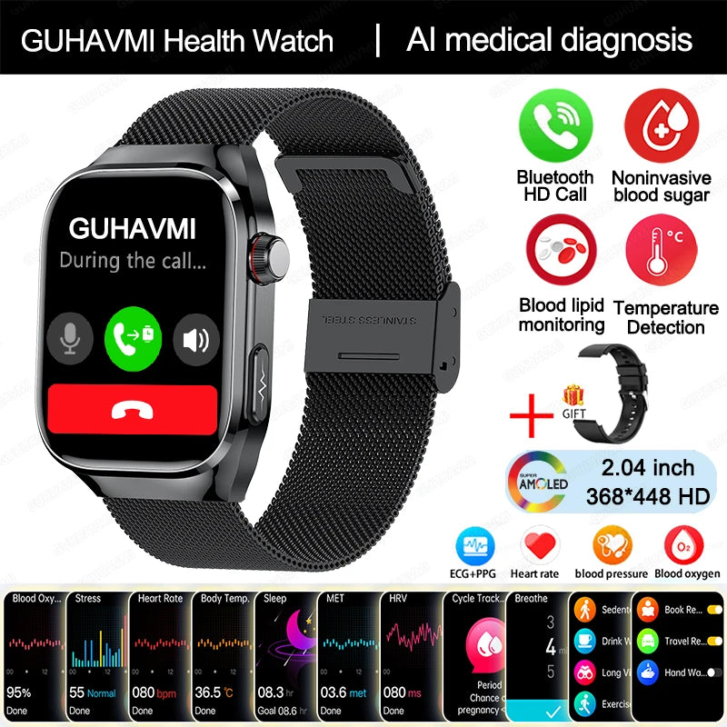 2024 New Uric Acid Blood Fat Smartwatch ECG Blood Glucose Heart Rate Blood Pressure Health Monitoring Smart Watch For HUAWEI IOS Freshtrendingproduct