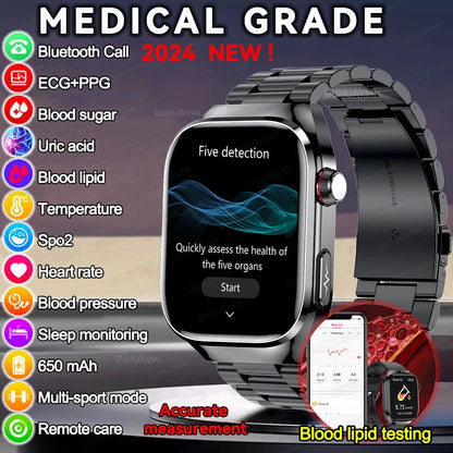 2024 New Uric Acid Blood Fat Smartwatch ECG Blood Glucose Heart Rate Blood Pressure Health Monitoring Smart Watch For HUAWEI IOS Freshtrendingproduct