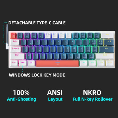 Machenike K500-B61 Mini Mechanical Keybaord 60% Form Factor 61Keys Gaming Keybaord Wired Full Key Hot-Swappable RGB Backlit Freshtrendingproduct