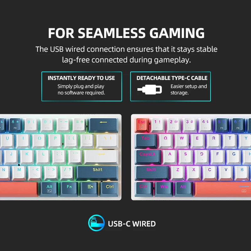 Machenike K500-B61 Mini Mechanical Keybaord 60% Form Factor 61Keys Gaming Keybaord Wired Full Key Hot-Swappable RGB Backlit Freshtrendingproduct