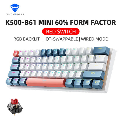 Machenike K500-B61 Mini Mechanical Keybaord 60% Form Factor 61Keys Gaming Keybaord Wired Full Key Hot-Swappable RGB Backlit Freshtrendingproduct