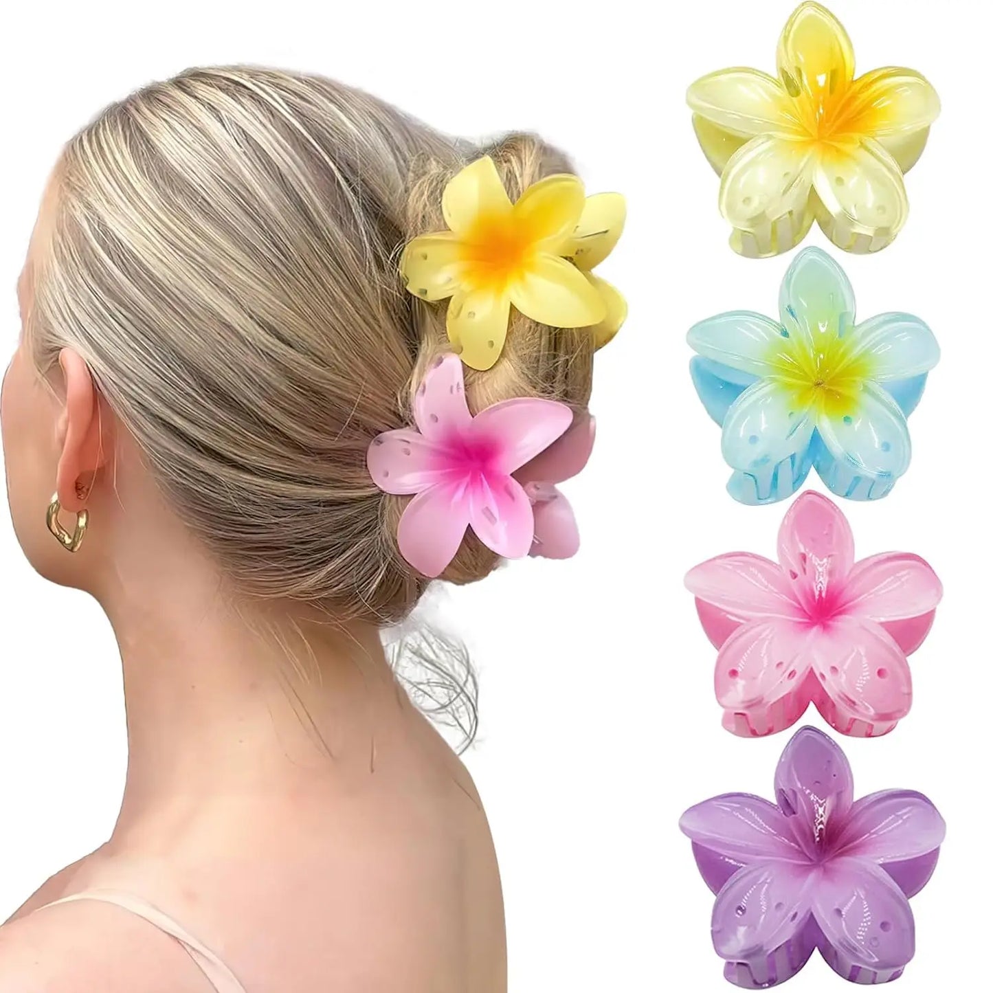 2/4/6pcs Fashion Women Flower Hair Claws Hawaiian Gradient Hair Clips Vacation Beach Style Hairpins Hair Accessories ﻿ Freshtrendingproduct