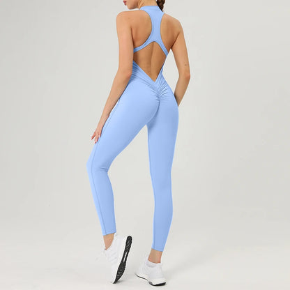 Scrunch Gym Jumpsuit Women's Fitness Suit Short Sets Sports Overalls for Woman Tracksuit Yoga Clothing Zipper Workout Sportswear Freshtrendingproduct