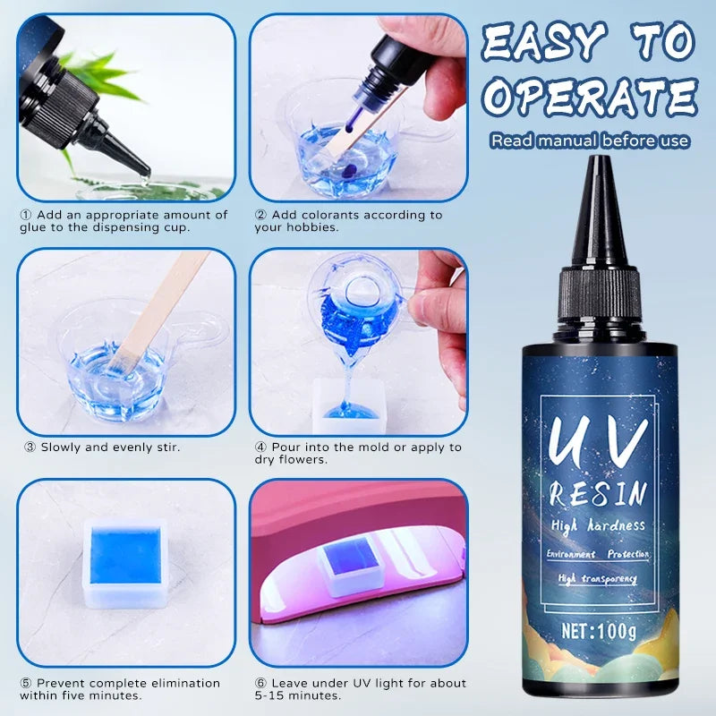 UV Resin Glue for DIY Jewelry, Epoxy Resin and UV Lamp High Transparency Fast Drying High Hardness, 20g, 50g, 100g, 250g, 1000g Freshtrendingproduct