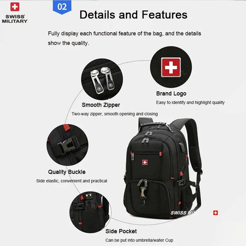 SWISS MILITARY Multifunction Large Capacity Male Bag Fashion Travel Usb Charging Waterproof 23 inch Laptop Backpack Men Mochila Freshtrendingproduct