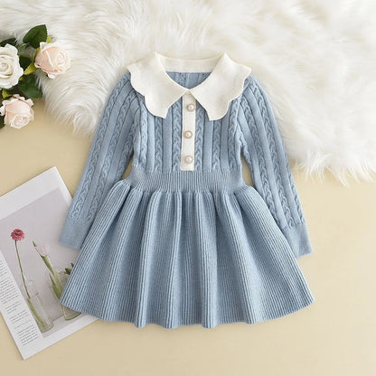 Winter Girls Knitting Wool Long Sleeve Dress Autumn Girls Baby Ruffle Knitted Princess Sweater Dress Casual Clothes Freshtrendingproduct