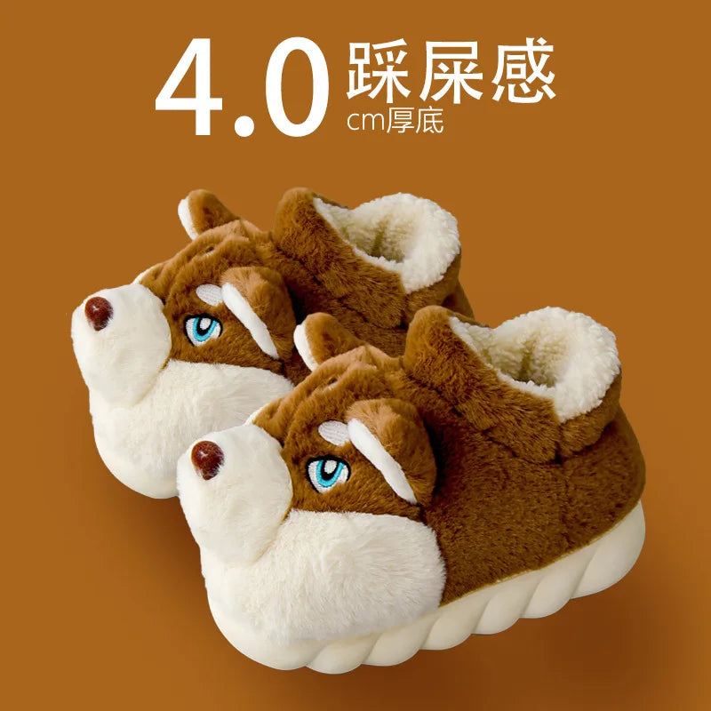 Women Indoor Cotton Slippers Cute Cartoon Dog Winter Warm Shoes Couples Home Floor Slides Anti-slip  Female Male House Footwear Freshtrendingproduct