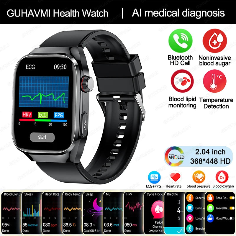 2024 New Uric Acid Blood Fat Smartwatch ECG Blood Glucose Heart Rate Blood Pressure Health Monitoring Smart Watch For HUAWEI IOS Freshtrendingproduct