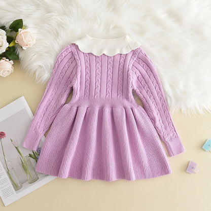 Winter Girls Knitting Wool Long Sleeve Dress Autumn Girls Baby Ruffle Knitted Princess Sweater Dress Casual Clothes Freshtrendingproduct