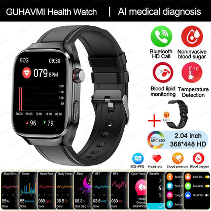 2024 New Uric Acid Blood Fat Smartwatch ECG Blood Glucose Heart Rate Blood Pressure Health Monitoring Smart Watch For HUAWEI IOS Freshtrendingproduct