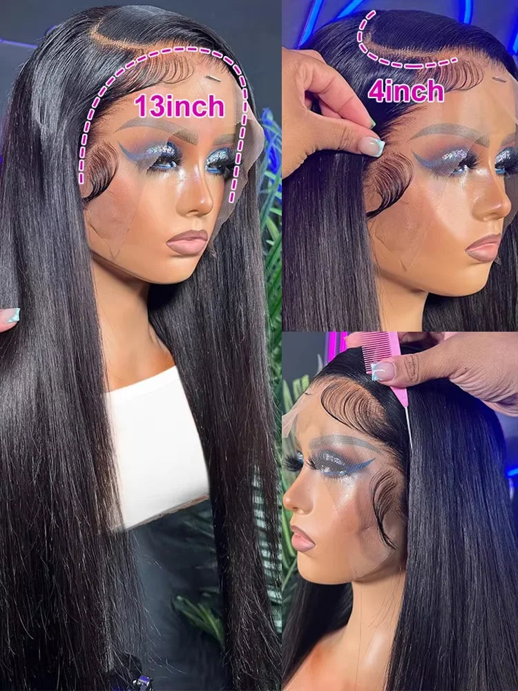 46 50 Inch 13x4 13x6 HD Transparent Bone Straight Lace Front Wigs 200 Density Brazilian Human Hair Wigs For Women Freshtrendingproduct