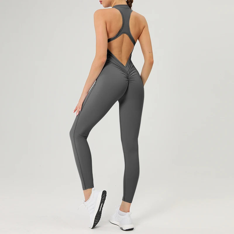 Scrunch Gym Jumpsuit Women's Fitness Suit Short Sets Sports Overalls for Woman Tracksuit Yoga Clothing Zipper Workout Sportswear Freshtrendingproduct