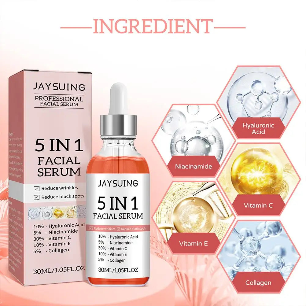 5 In 1 Fade fine lines Firming Face Serum Moisturizing brightning Vitamin C Hyaluronic Acid Facial Serum Shrink Pores Skin Care Freshtrendingproduct