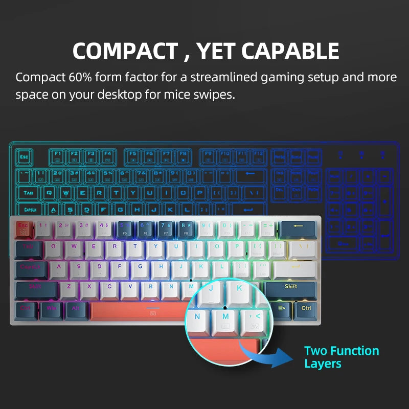 Machenike K500-B61 Mini Mechanical Keybaord 60% Form Factor 61Keys Gaming Keybaord Wired Full Key Hot-Swappable RGB Backlit Freshtrendingproduct