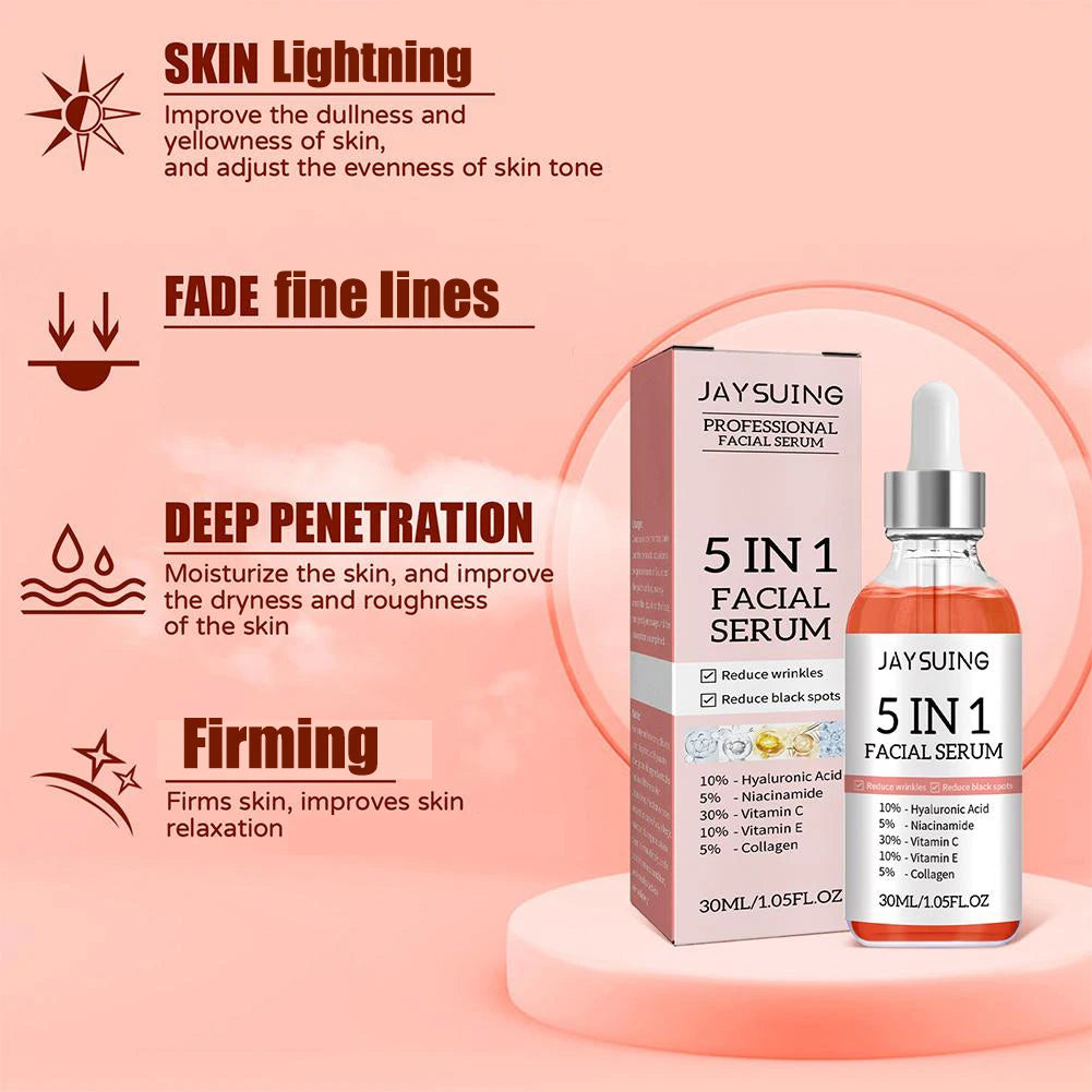 5 In 1 Fade fine lines Firming Face Serum Moisturizing brightning Vitamin C Hyaluronic Acid Facial Serum Shrink Pores Skin Care Freshtrendingproduct