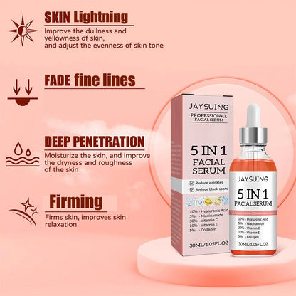 5 In 1 Fade fine lines Firming Face Serum Moisturizing brightning Vitamin C Hyaluronic Acid Facial Serum Shrink Pores Skin Care Freshtrendingproduct