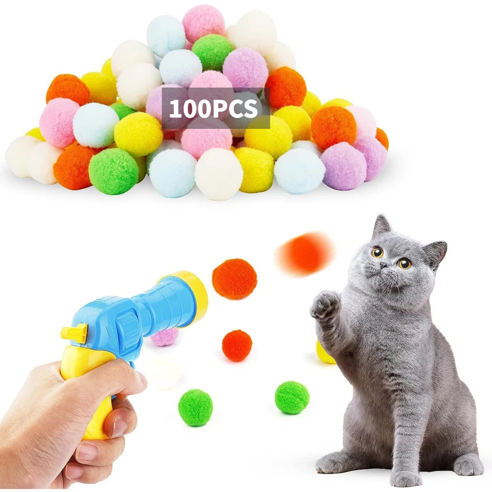 Plush Ball Shooting Gun Cat Toys Interactive Kittens Mini Pompoms Launcher Games Pet Accessories Supplies Indoor Cats Self Play Freshtrendingproduct