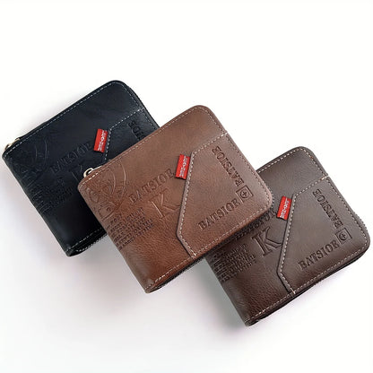 Men's Wallet Made of PU Wax Oil Skin Purse for Men Coin Purse Short Male Card Holder Wallets Zipper Around Money Coin Purse Freshtrendingproduct