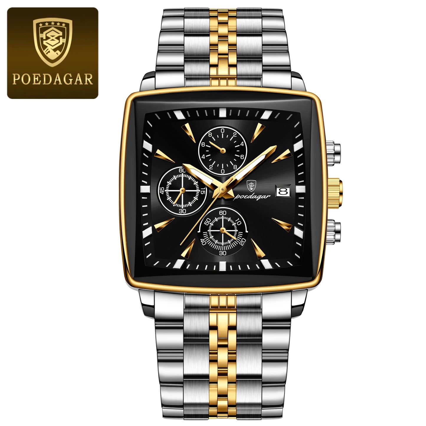 POEDAGAR Luxury Square Sport Man Wristwatch Waterproof Luminous Chronograph Quartz Men's Watches Stainless Steel Men Watch Reloj Freshtrendingproduct