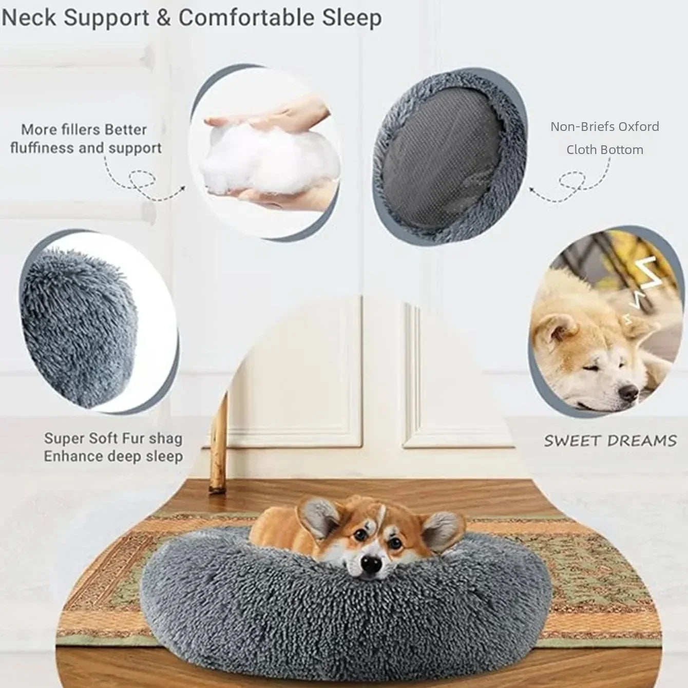 40-90cm Round Pet Bed for Large Dog Bed Super Soft Cat Bed Long Plush Dog House for Medium Dog House Winter Warm Sleeping Freshtrendingproduct