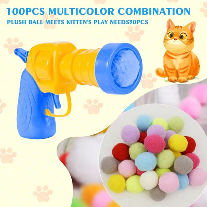 Plush Ball Shooting Gun Cat Toys Interactive Kittens Mini Pompoms Launcher Games Pet Accessories Supplies Indoor Cats Self Play Freshtrendingproduct