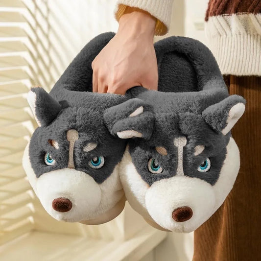 Women Indoor Cotton Slippers Cute Cartoon Dog Winter Warm Shoes Couples Home Floor Slides Anti-slip  Female Male House Footwear Freshtrendingproduct