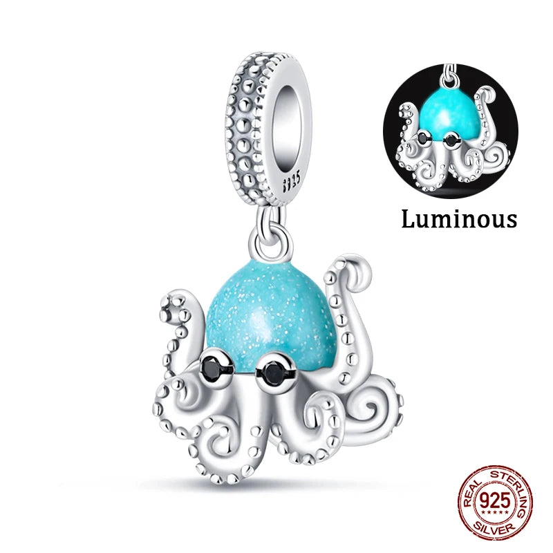 Fit Qikaola 925 Original Bracelets Blue Zircon Owl Luminous Sea Turtle Octopus 925 Silver Charms Beads DIY Birthday Jewelry Gift Freshtrendingproduct