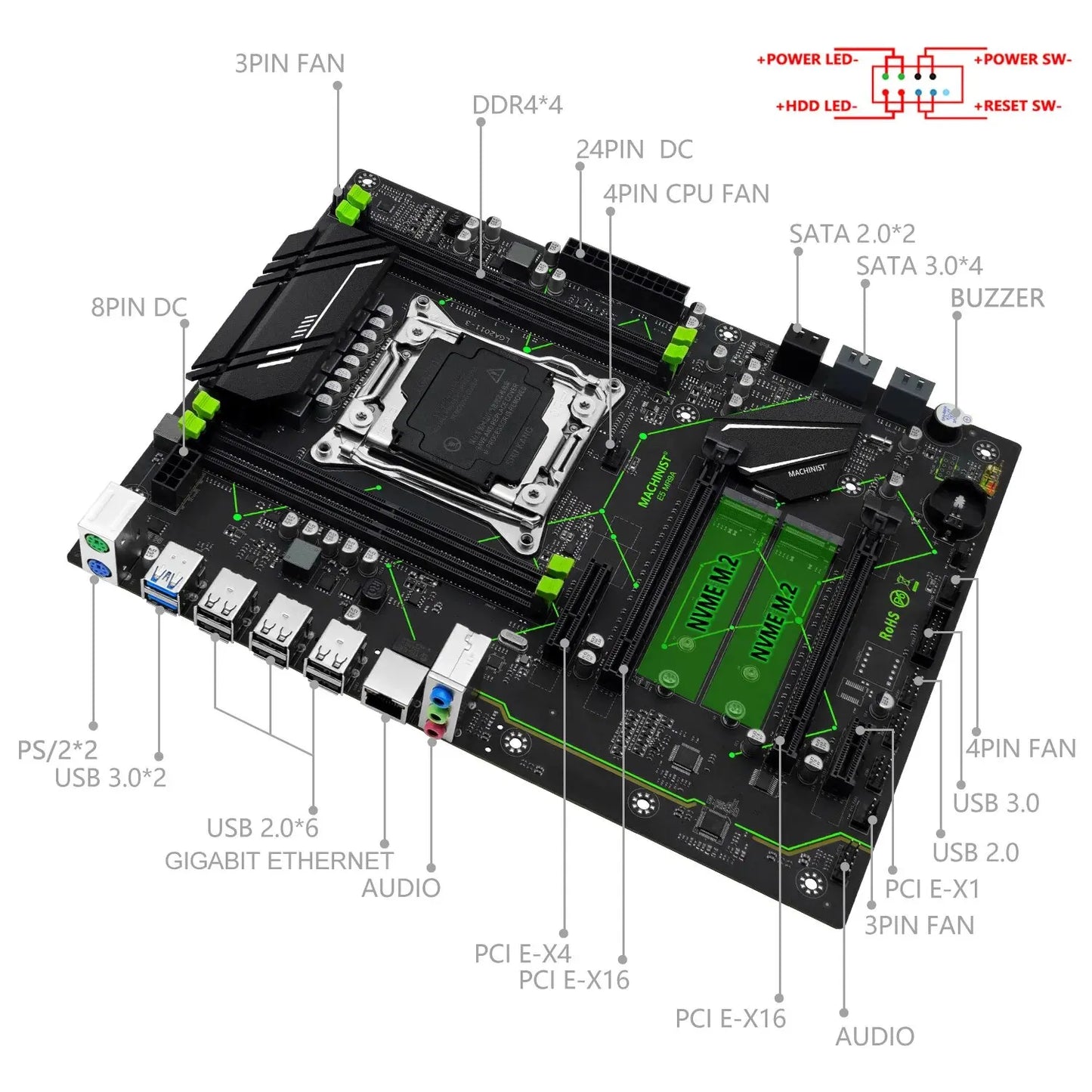 MACHINIST E5 MR9A V1.0 X99 Motherboard Support LGA 2011-3 Xeon E5 V3 V4 CPU Processor DDR4 RAM Four Channel Memory ATX NVME M.2 Freshtrendingproduct