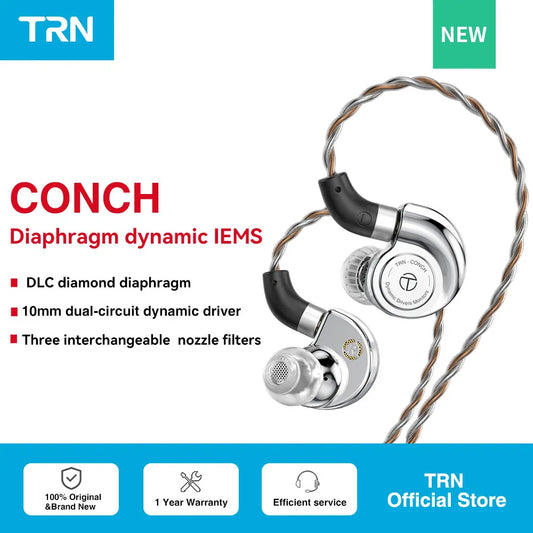 TRN Conch Earphone High-Performance DLC Diamond Diaphragm Dynamic in-Ear Monitors Tuning Nozzle Filters For Xiaomi Freshtrendingproduct