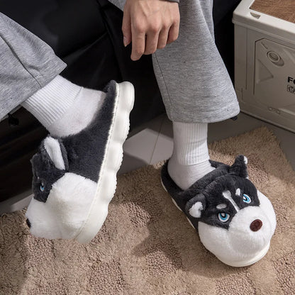 Women Indoor Cotton Slippers Cute Cartoon Dog Winter Warm Shoes Couples Home Floor Slides Anti-slip  Female Male House Footwear Freshtrendingproduct